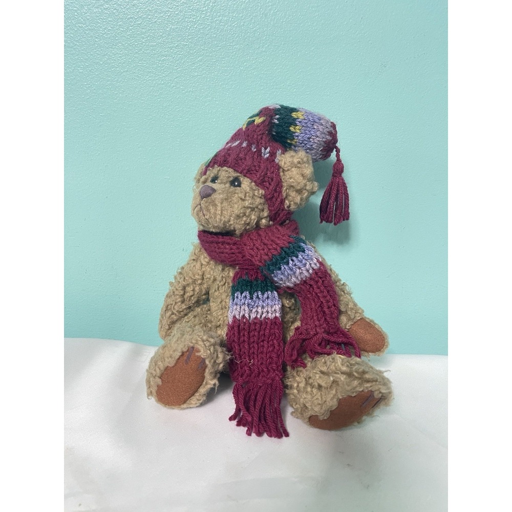 Vintage Brass Button Teddy Bear "Dooley" in Winter Hat Curly Fur